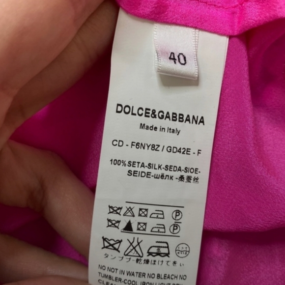 DOLCE& GABBANA Pink Daisy Appliqué 100% Silk Short Sleeve Blouse NWOT - Picture 4 of 4